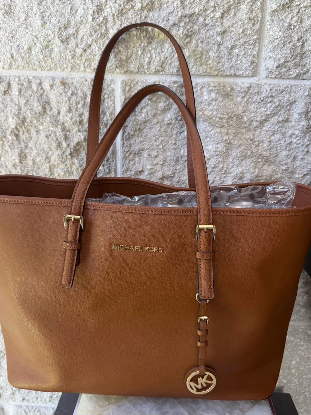 Michael Kors Cognac Saffiano Leather Tote with Gold Accents
